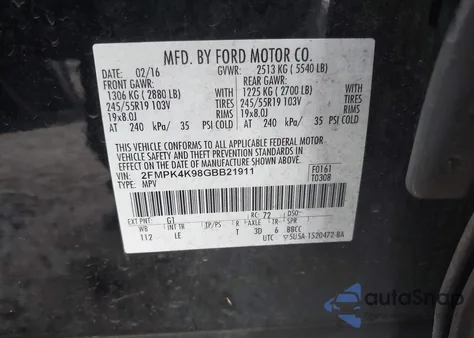 2016 Ford Edge Titanium z USA, uszkodzony, nr VIN 2FMPK4K98GBB21911